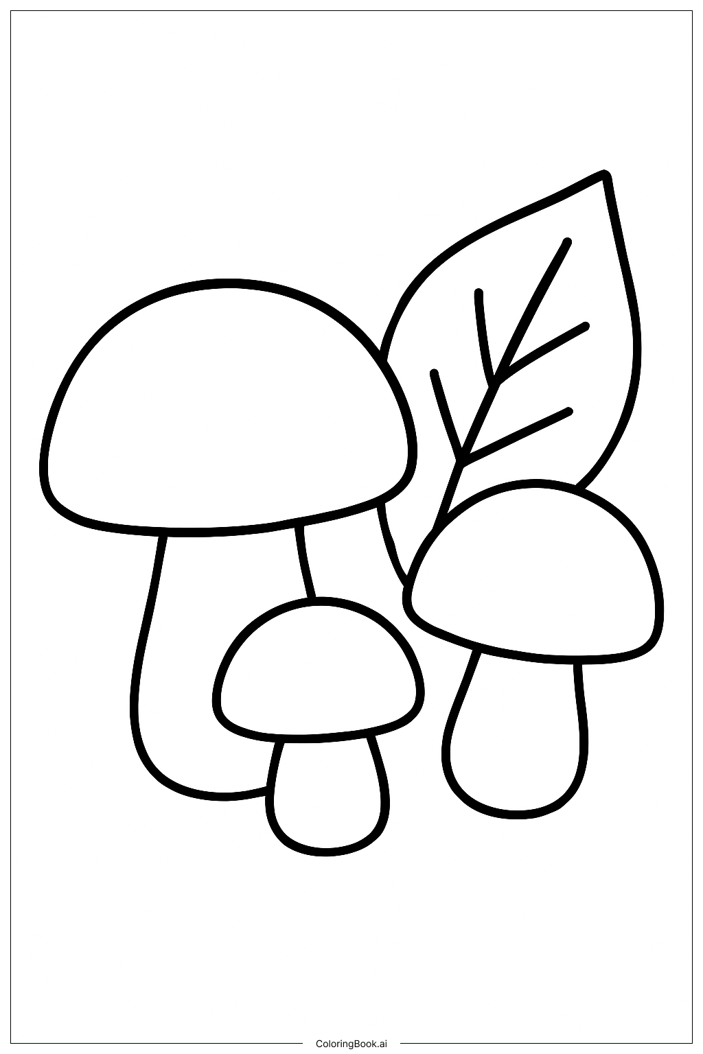 Página para colorir de Cacho de Cogumelos na Floresta com Folhas de Outono