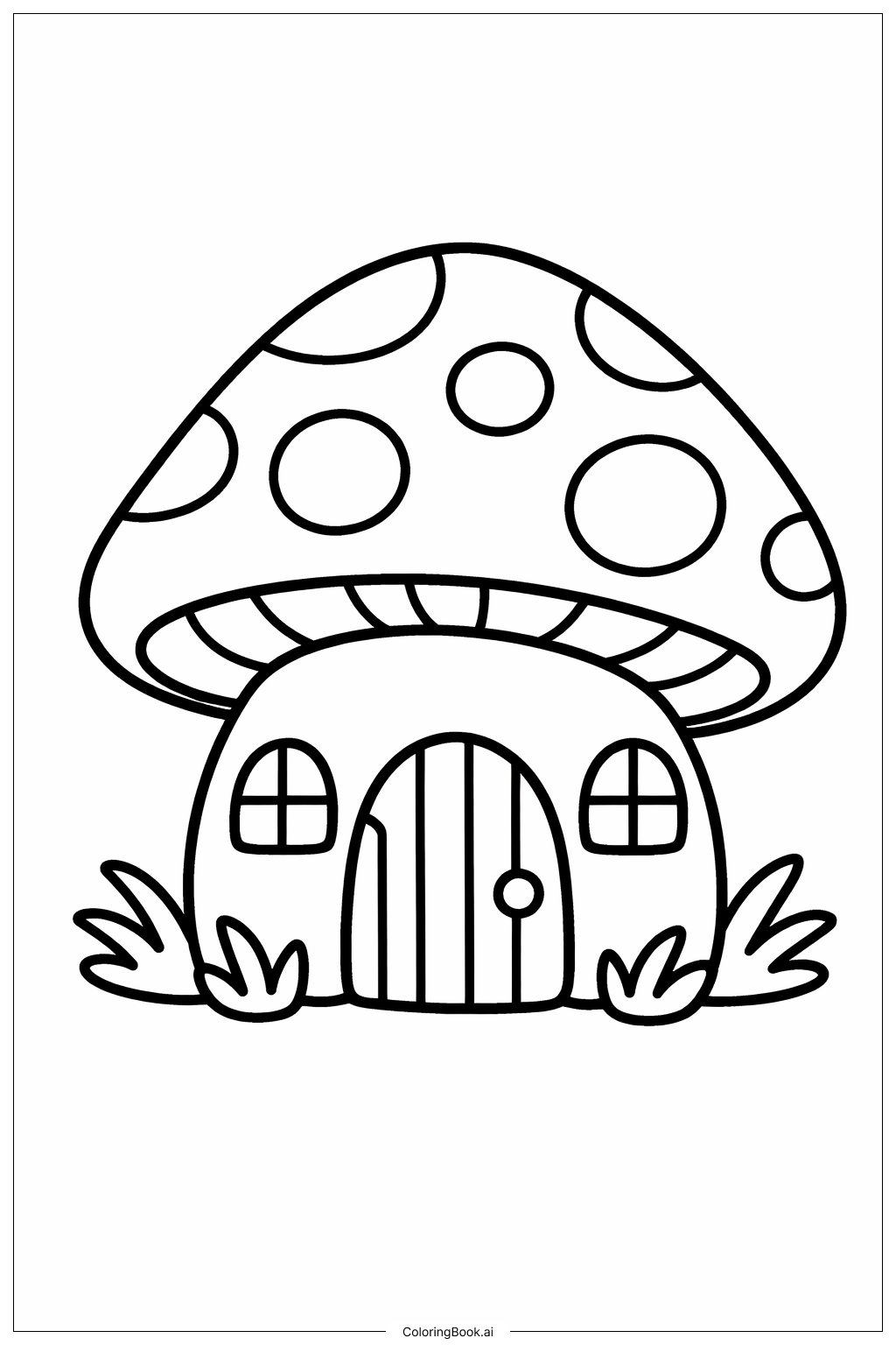 Página para colorear de Casa de Hongo en el Bosque