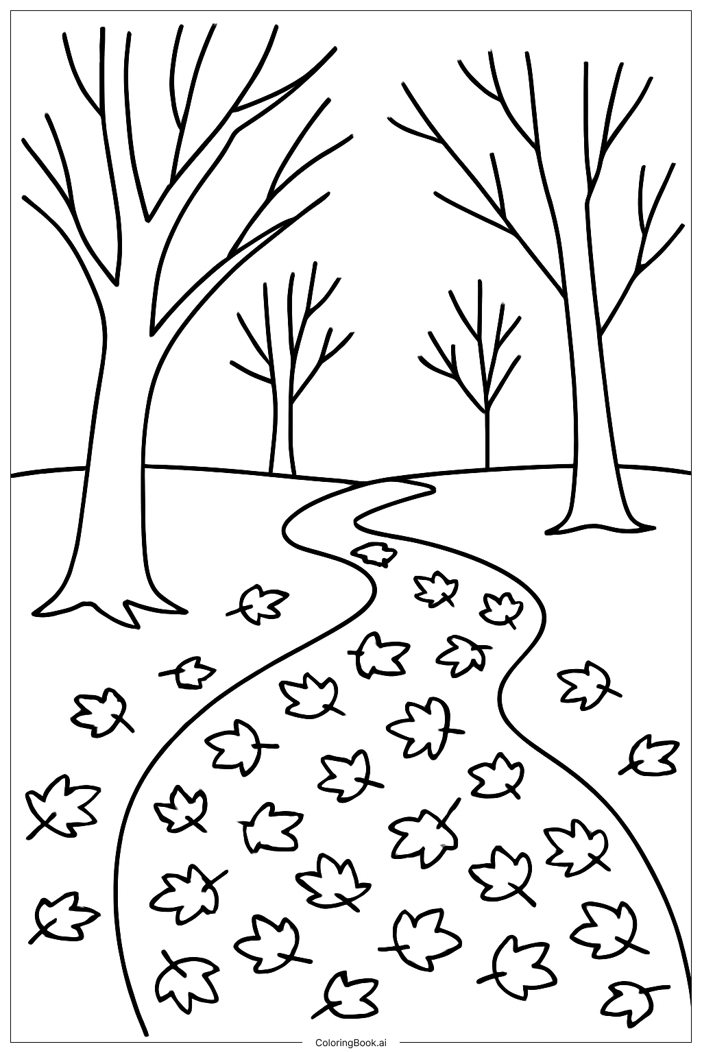 Página para colorir de Caminho da Floresta com Folhas de Outono