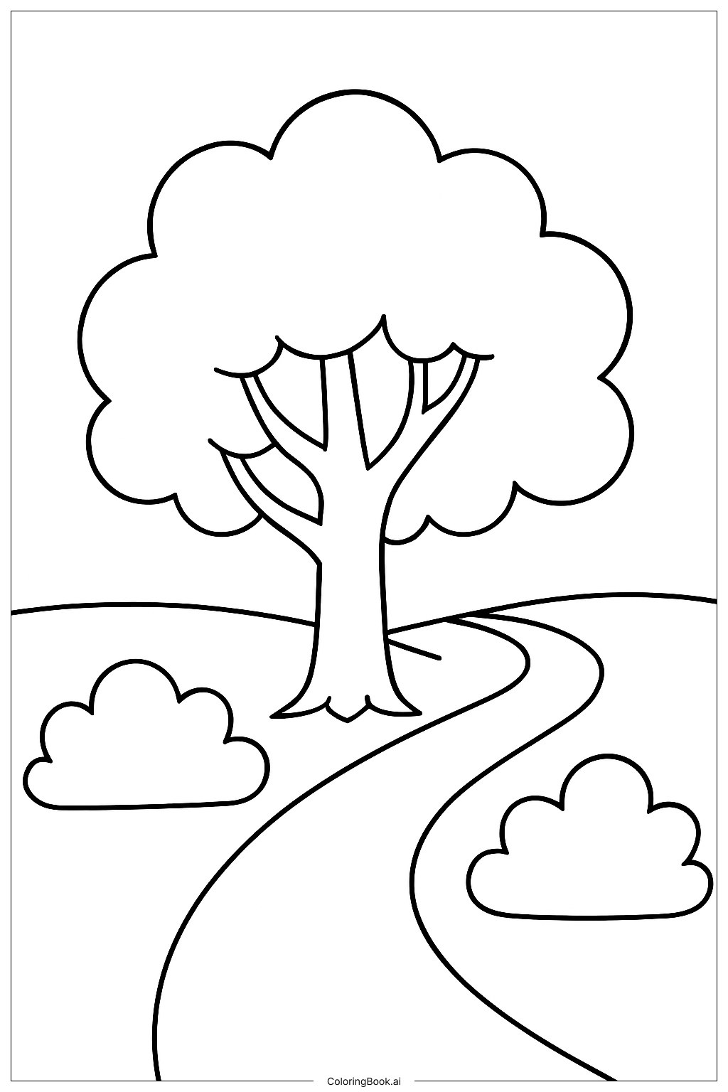 Página para colorir de Árvore na Trilha da Floresta