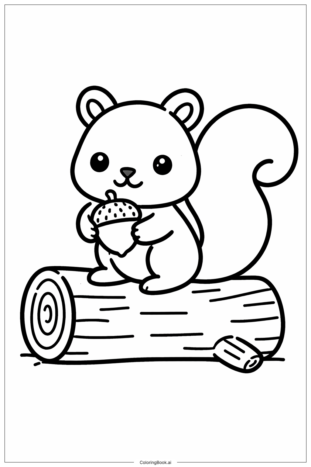 Página para colorear de Ardilla del bosque en un tronco