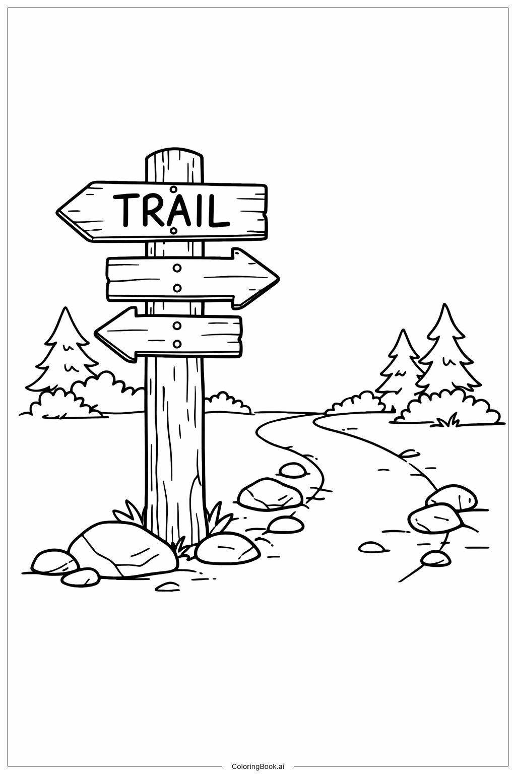 Página para colorear de Señal del Sendero del Bosque