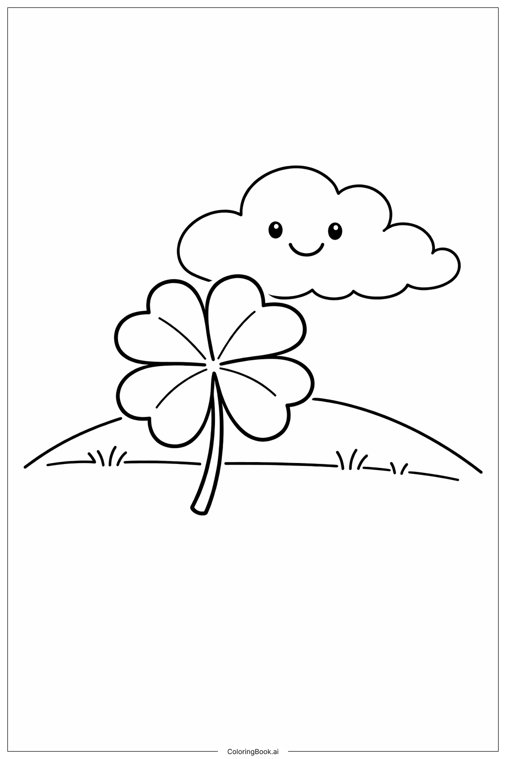 四つ葉のクローバーと雲の塗り絵ページ