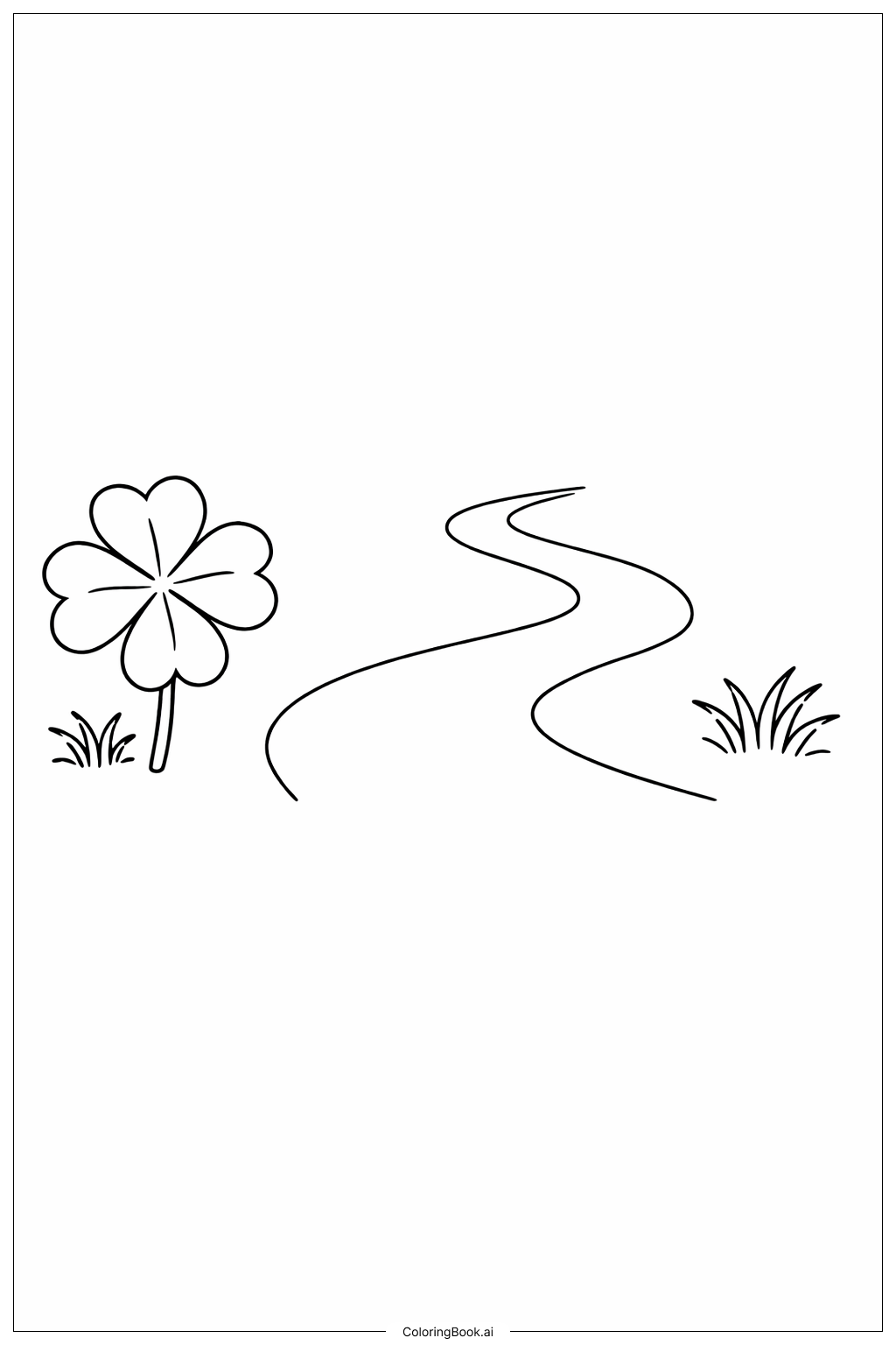四つ葉のクローバーと小道の塗り絵ページ