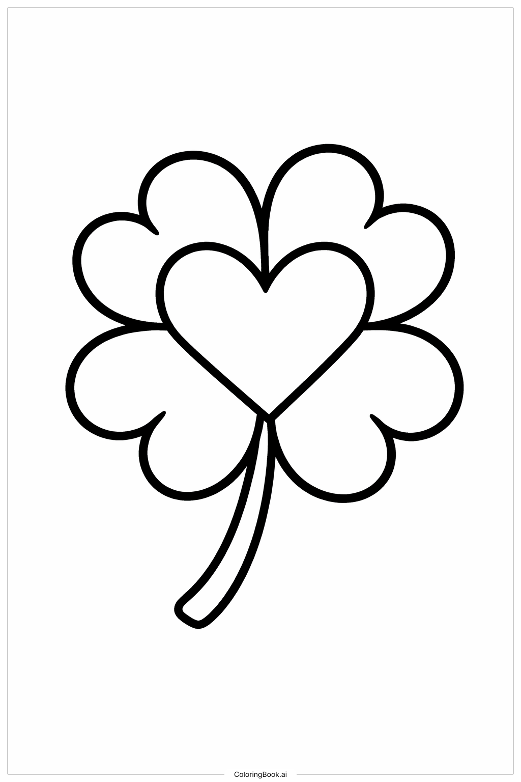 四つ葉のクローバー大きなハートの塗り絵ページ