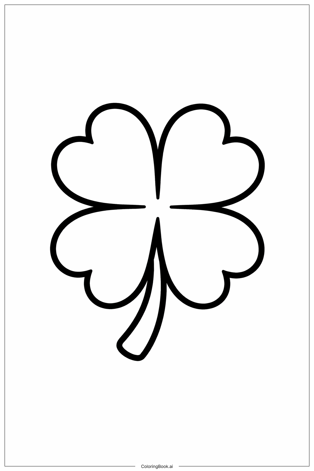 四つ葉のクローバー 太いアウトラインの塗り絵ページ
