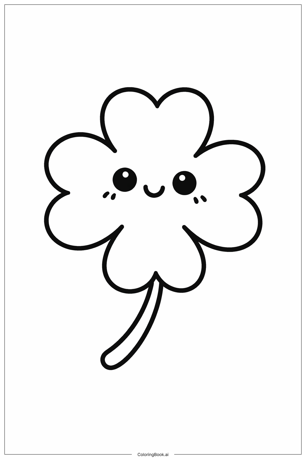 四つ葉のクローバーかわいい顔の塗り絵ページ