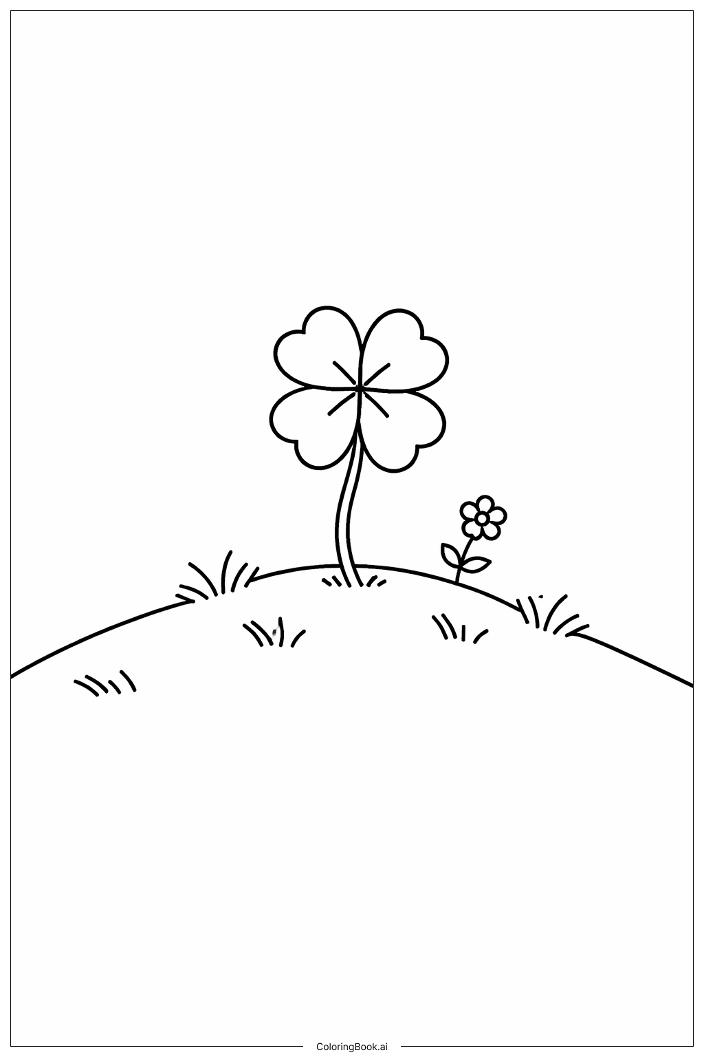 丘の四つ葉のクローバーの塗り絵ページ