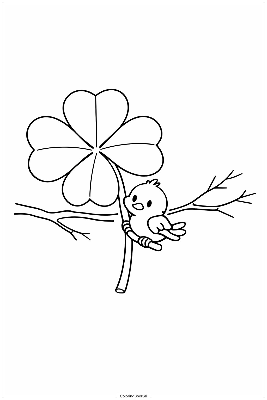  四叶草与小鸟填色页 