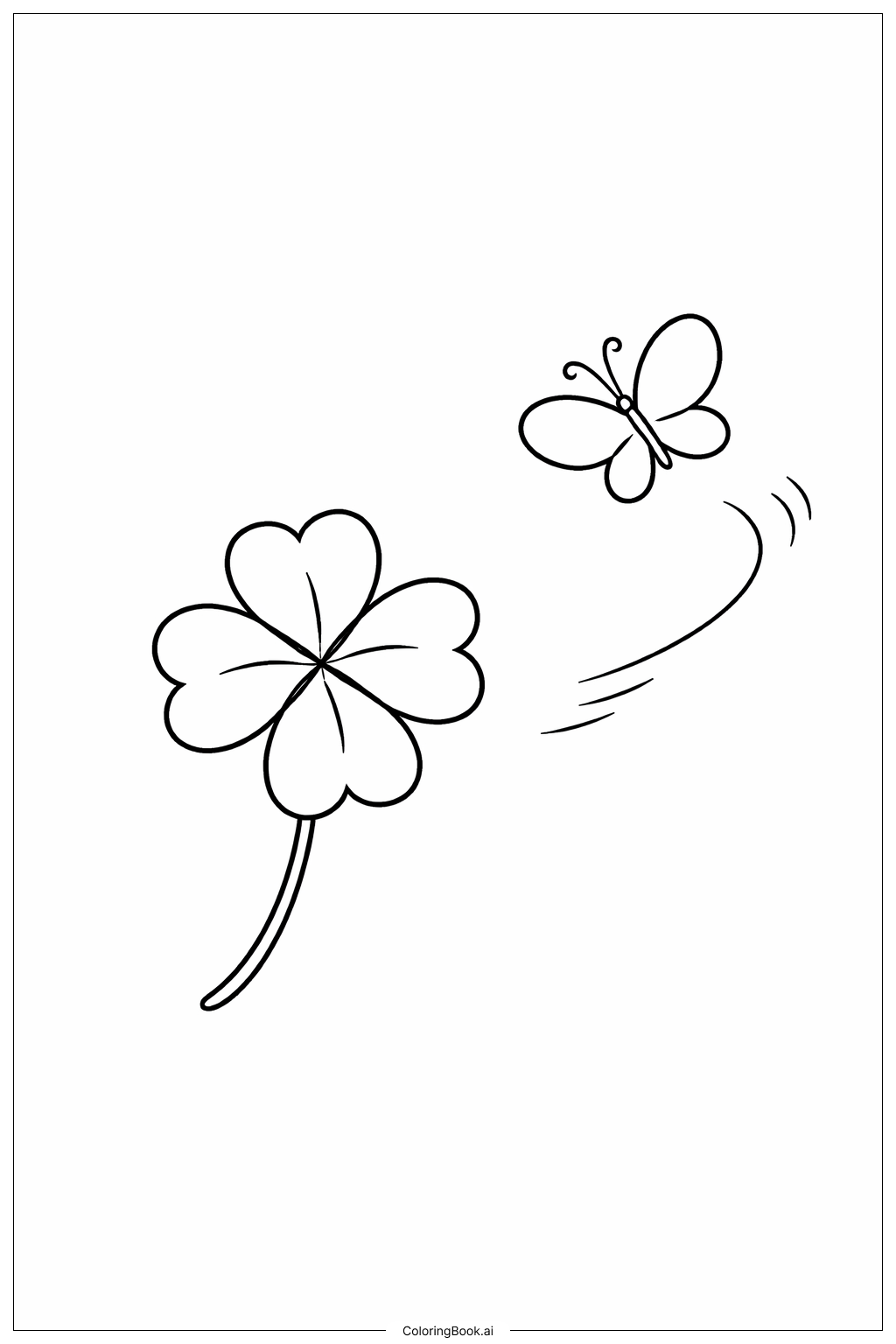  四叶草与蝴蝶填色页 