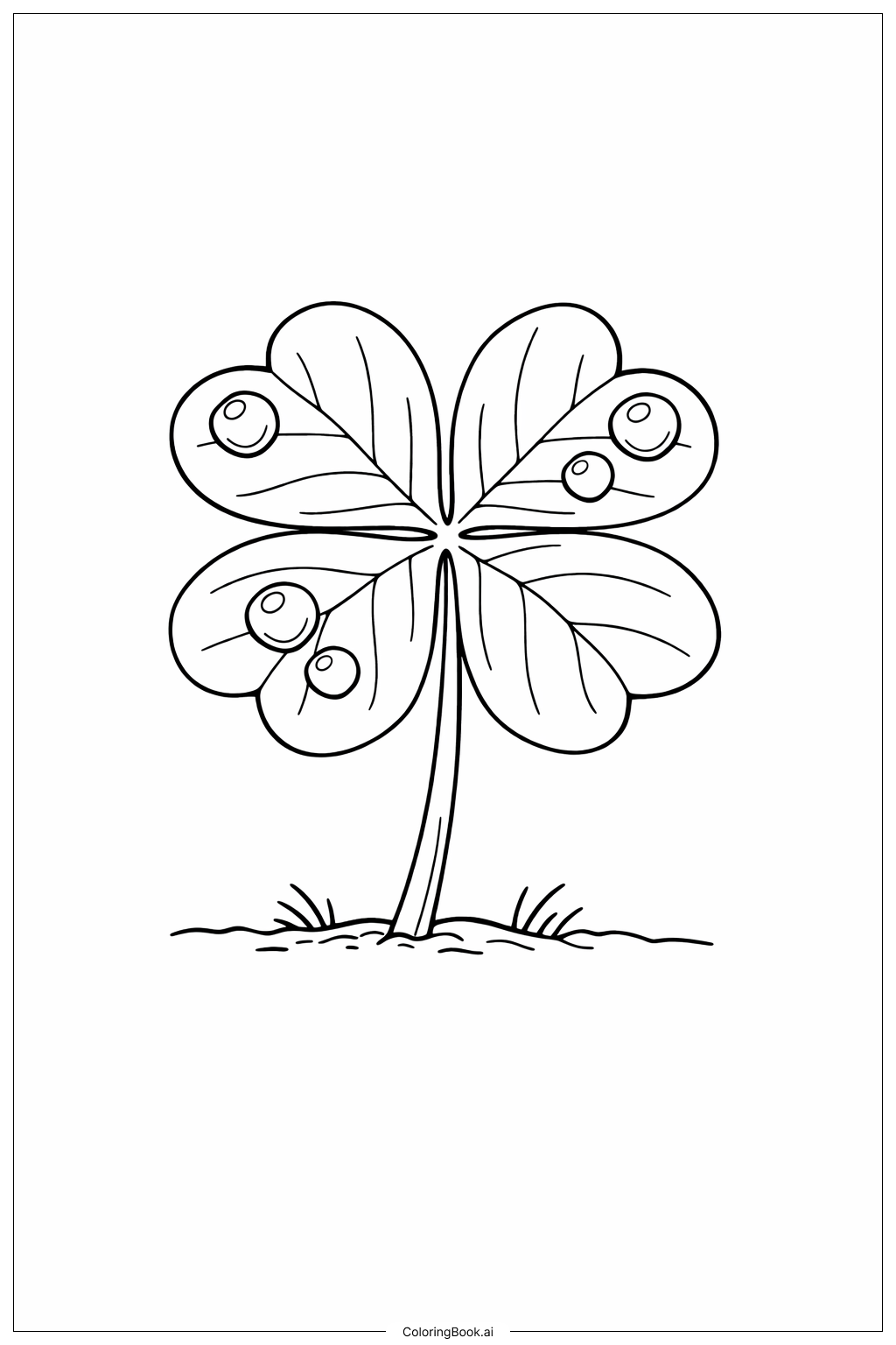  带露珠的四叶草填色页 