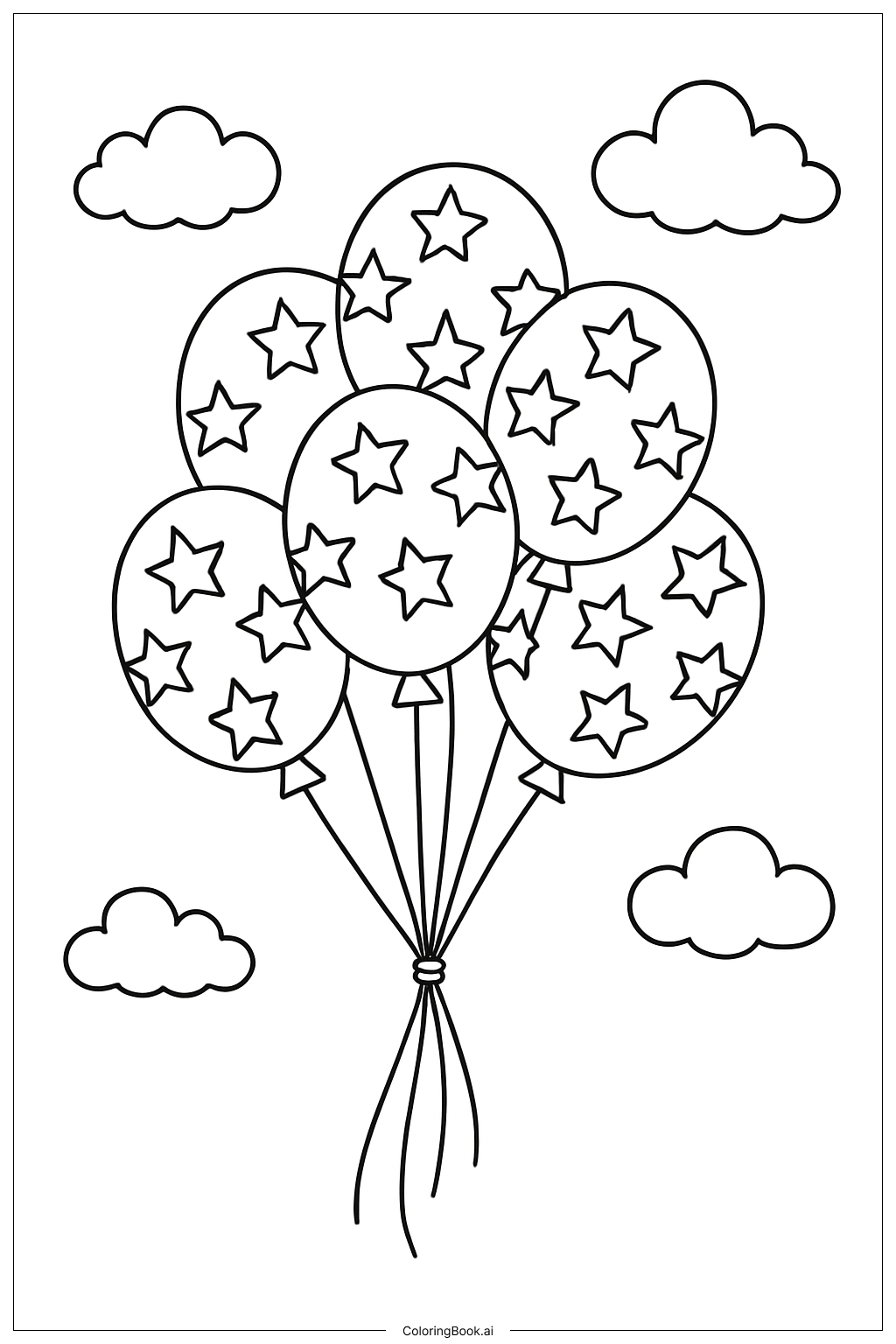 Página para colorear de Ramo de Globos del Cuatro de Julio