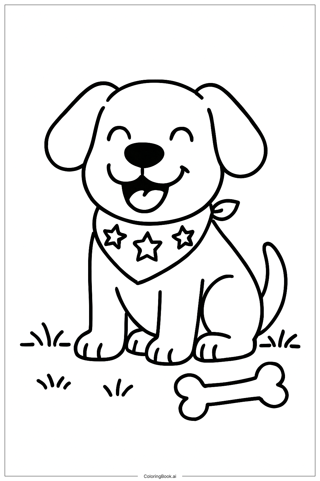 Página para colorear de Perro del Cuatro de Julio con Bandana