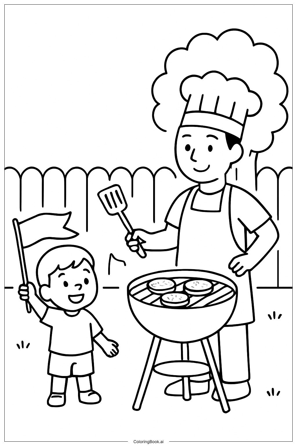 Página para colorear de Barbacoa Familiar del Cuatro de Julio