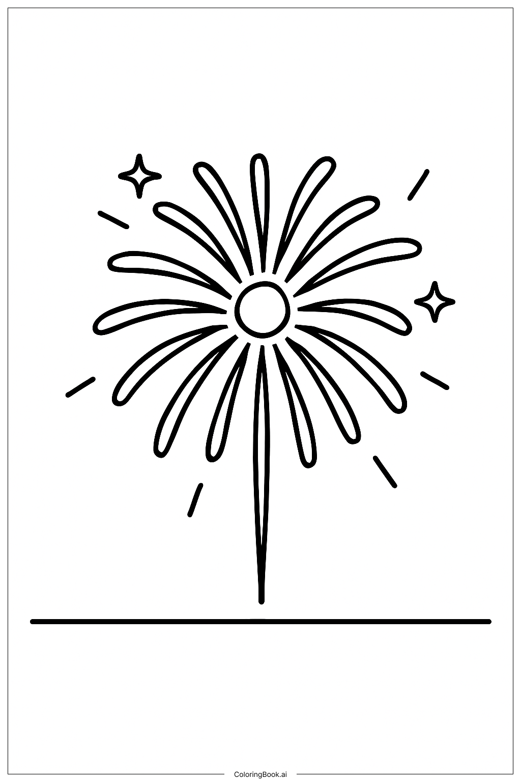 Página para colorear de Explosión de Fuegos Artificiales del Cuatro de Julio