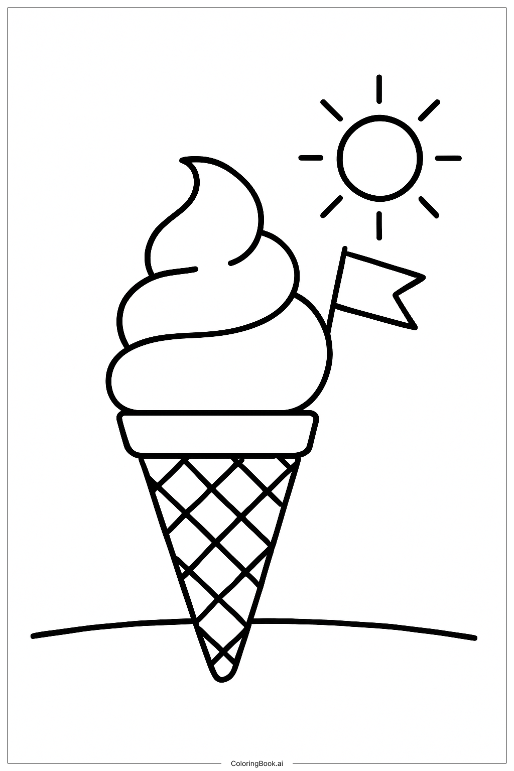 Página para colorear de Cono de Helado del Cuatro de Julio