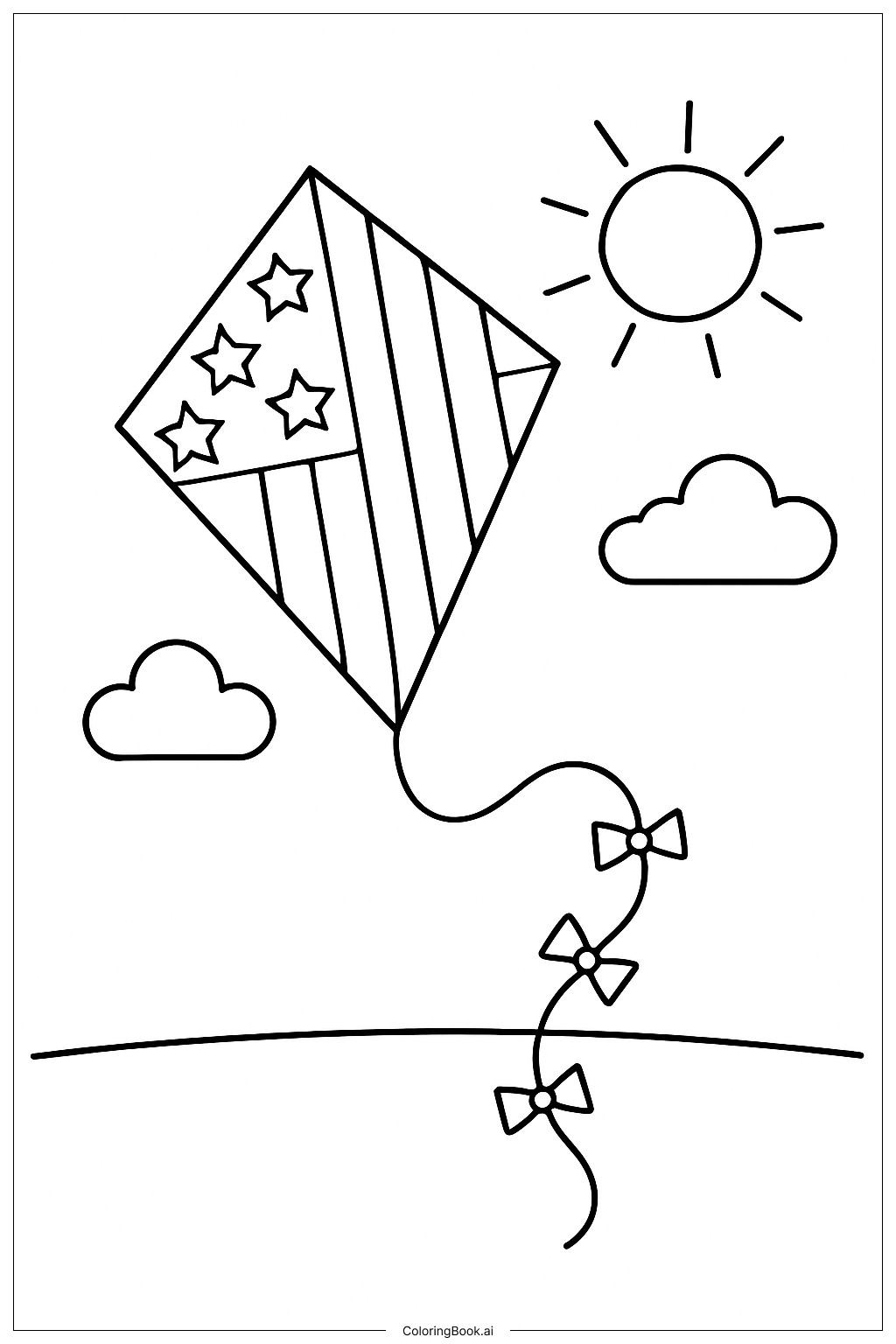 Página para colorear de Cometa del Cuatro de Julio