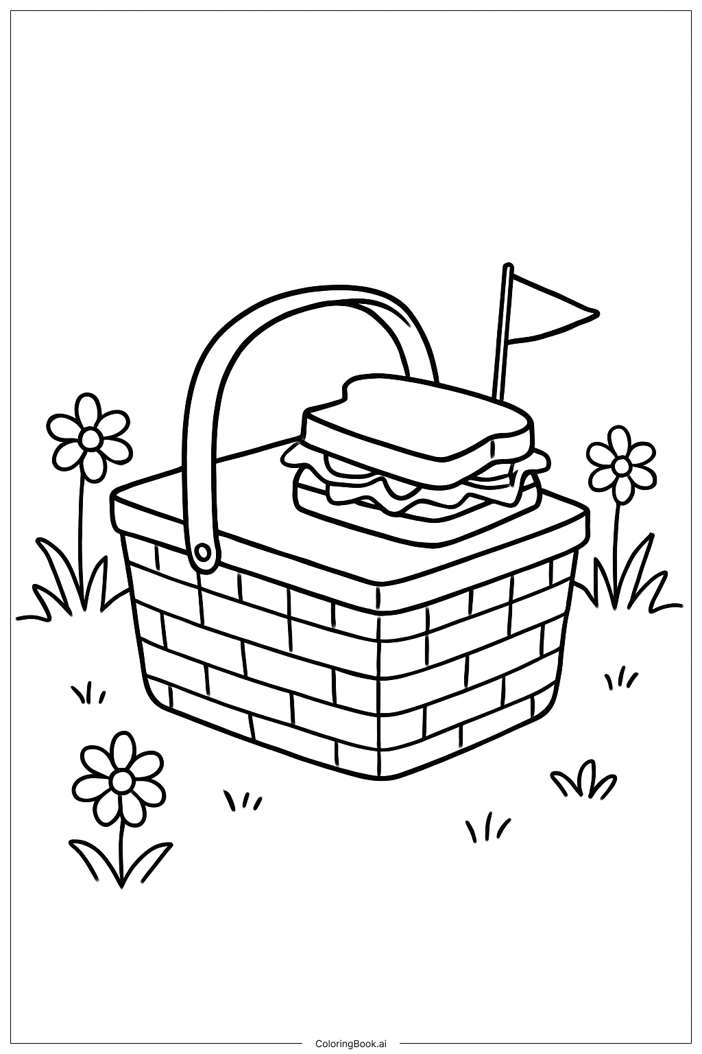 Página para colorear de Cesta de picnic del Cuatro de Julio