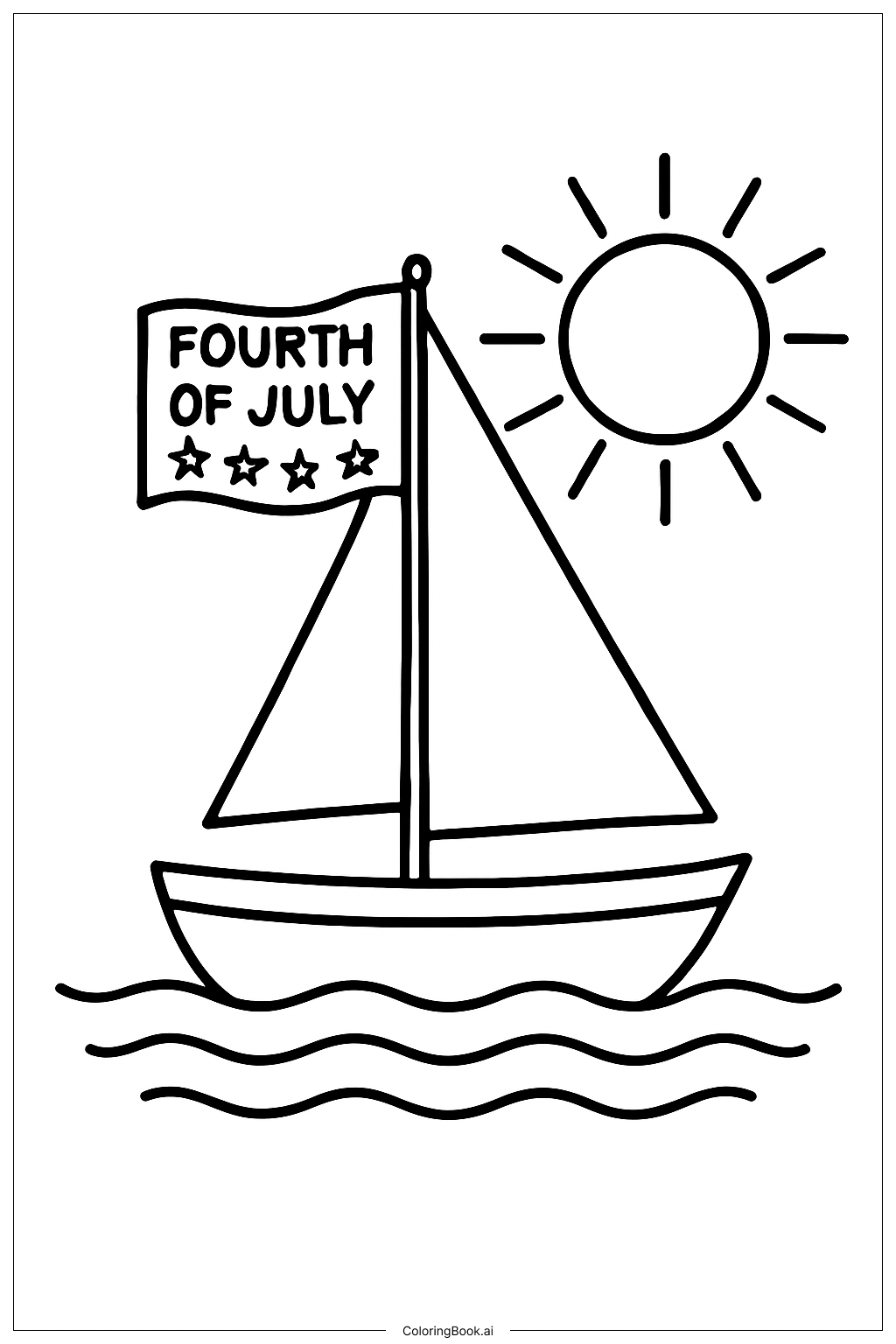 Página para colorear de Velero del Cuatro de Julio con Bandera