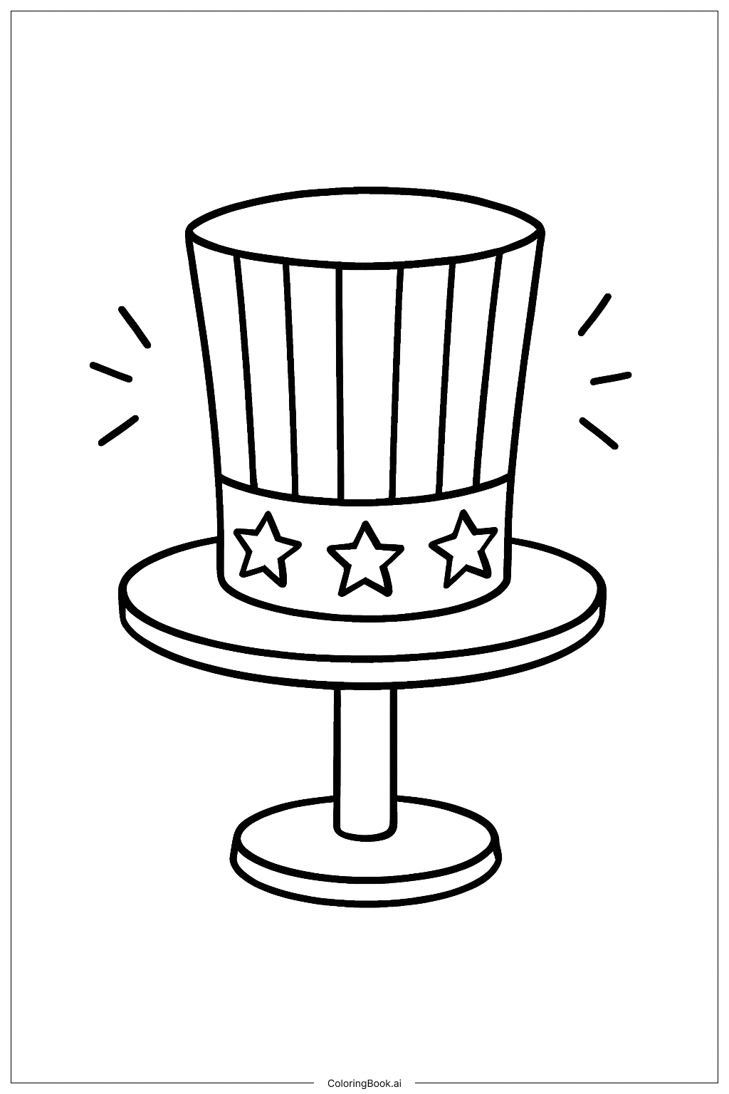 Página para colorear de Sombrero del Tío Sam del Cuatro de Julio