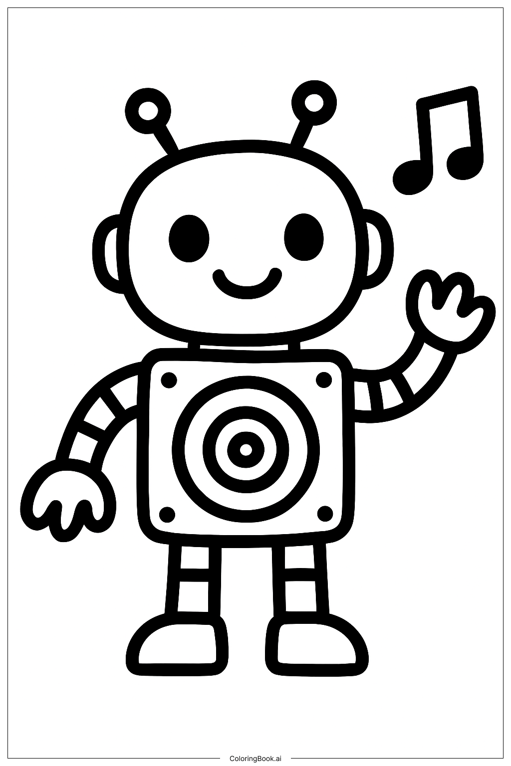  Página para colorear de Robot Musical Amigable 