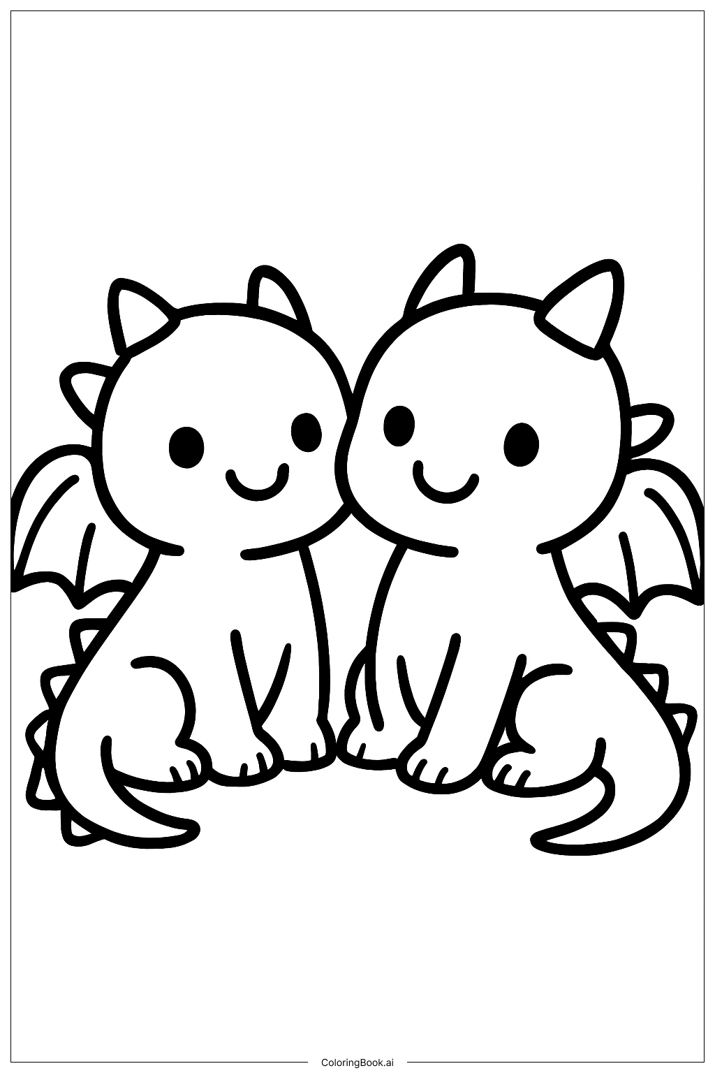  Página para colorear de Amistad de Bebés Dragones Amigos 