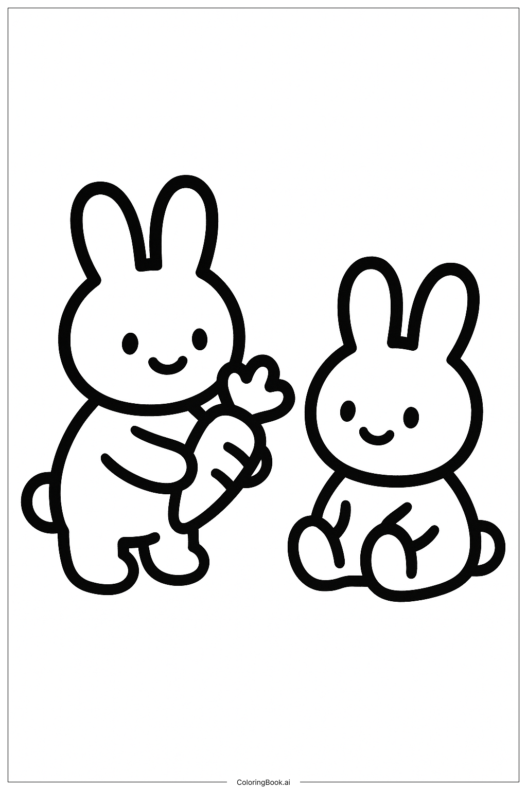  友誼兔子分享紅蘿蔔著色頁 