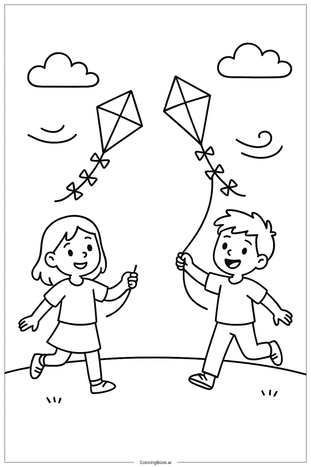  Freundschaft beim gemeinsamen Drachensteigen Ausmalseite 