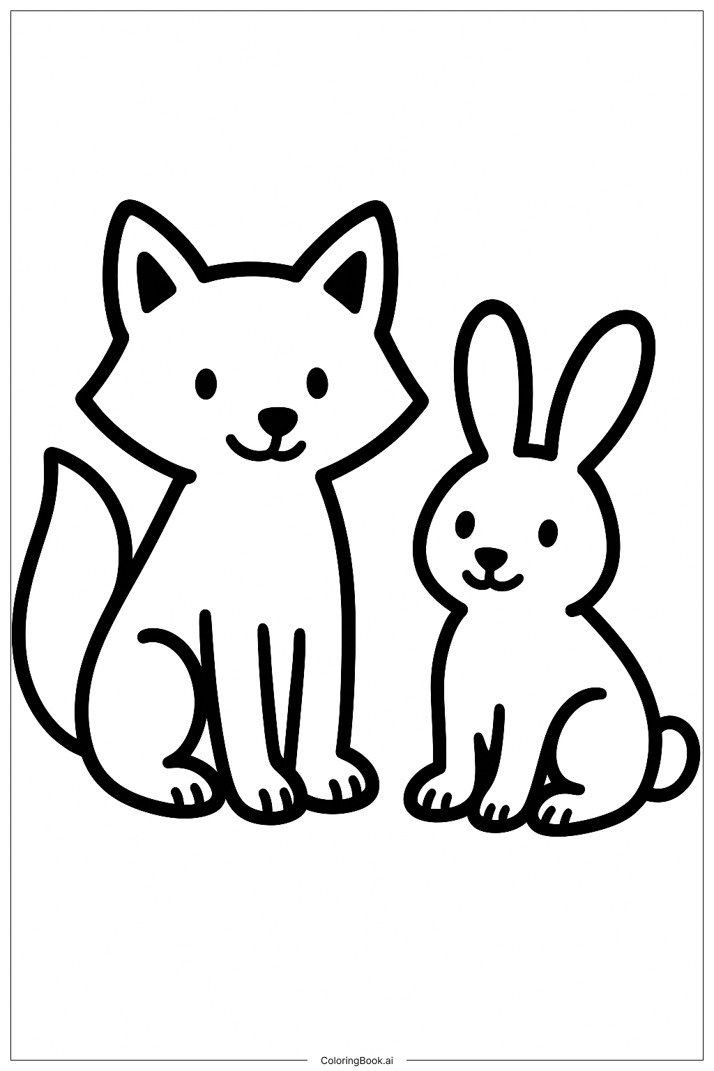  Página para colorear de Amistad entre Zorro y Conejo 