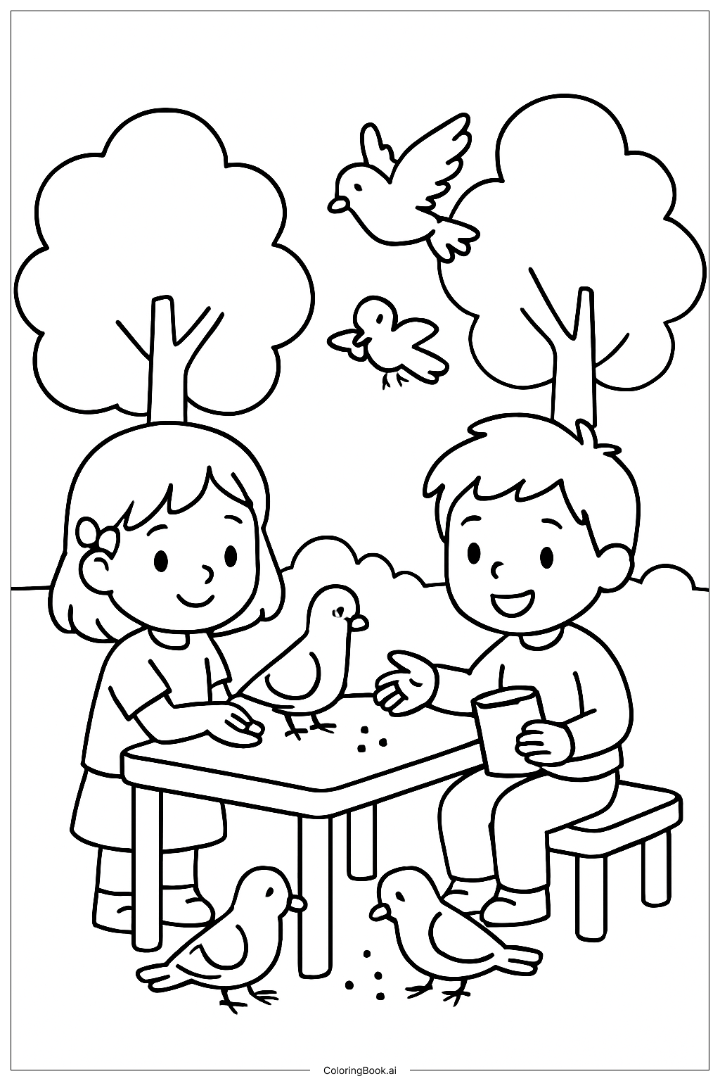  友誼幫忙餵鳥著色頁 