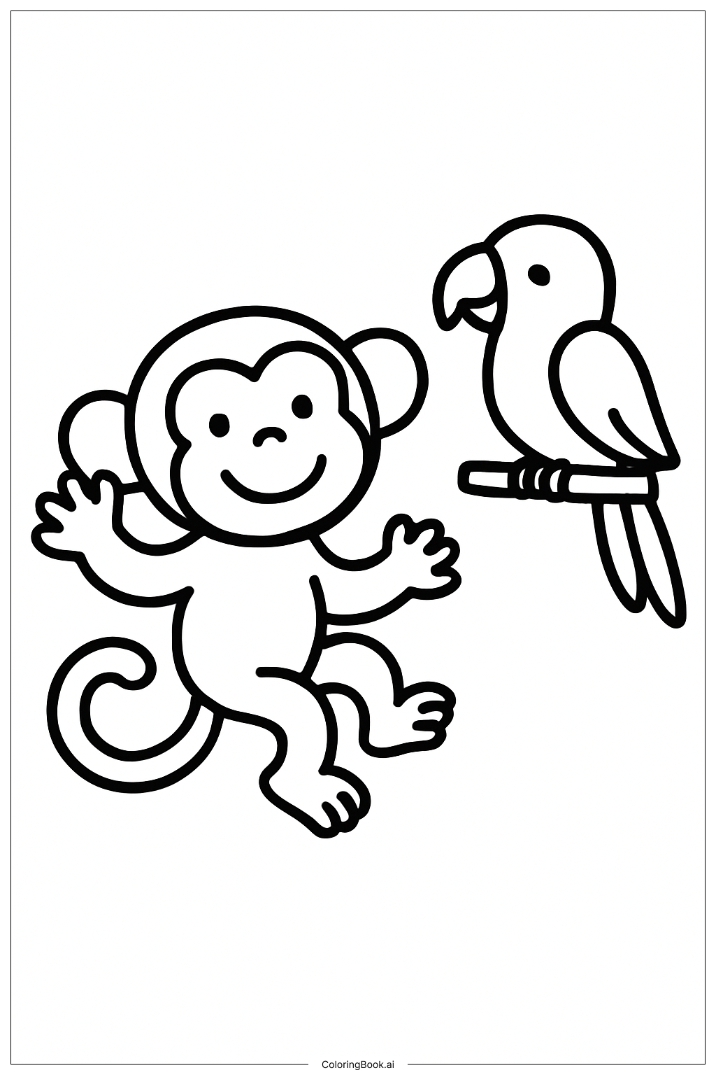  友谊猴和鹦鹉填色页 