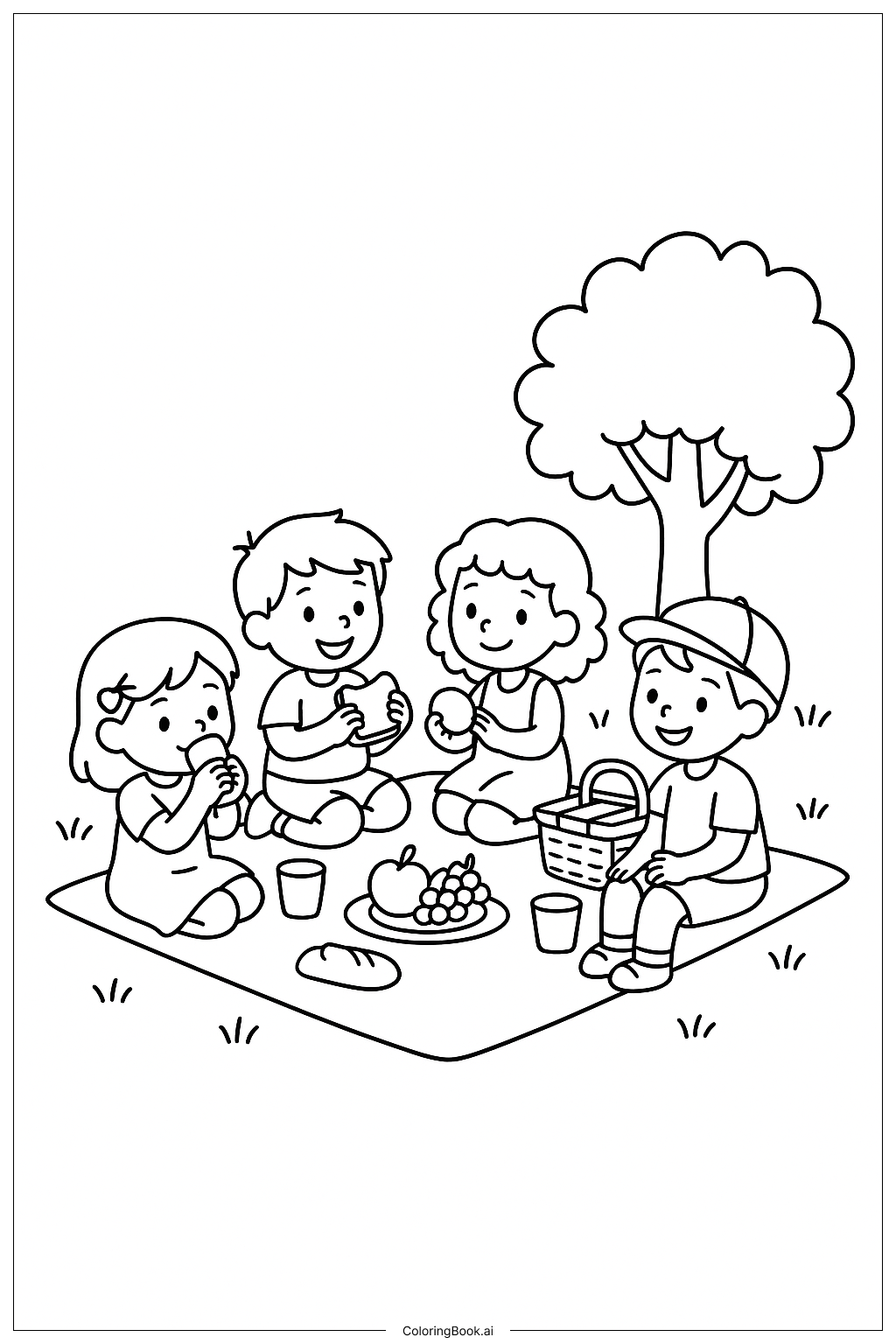  Página para colorear de Picnic de Amistad en el Parque 