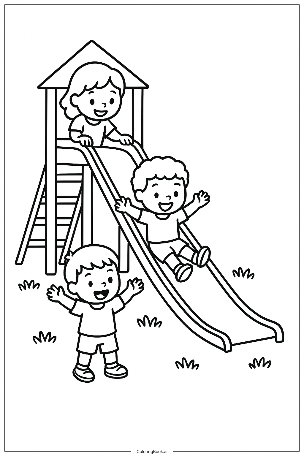  Friendship Playground Slide Fun Coloring Page 