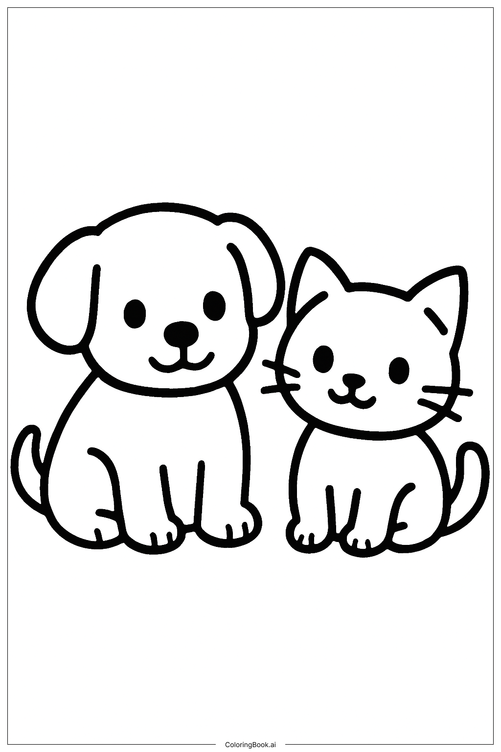  友谊小狗和小猫填色页 