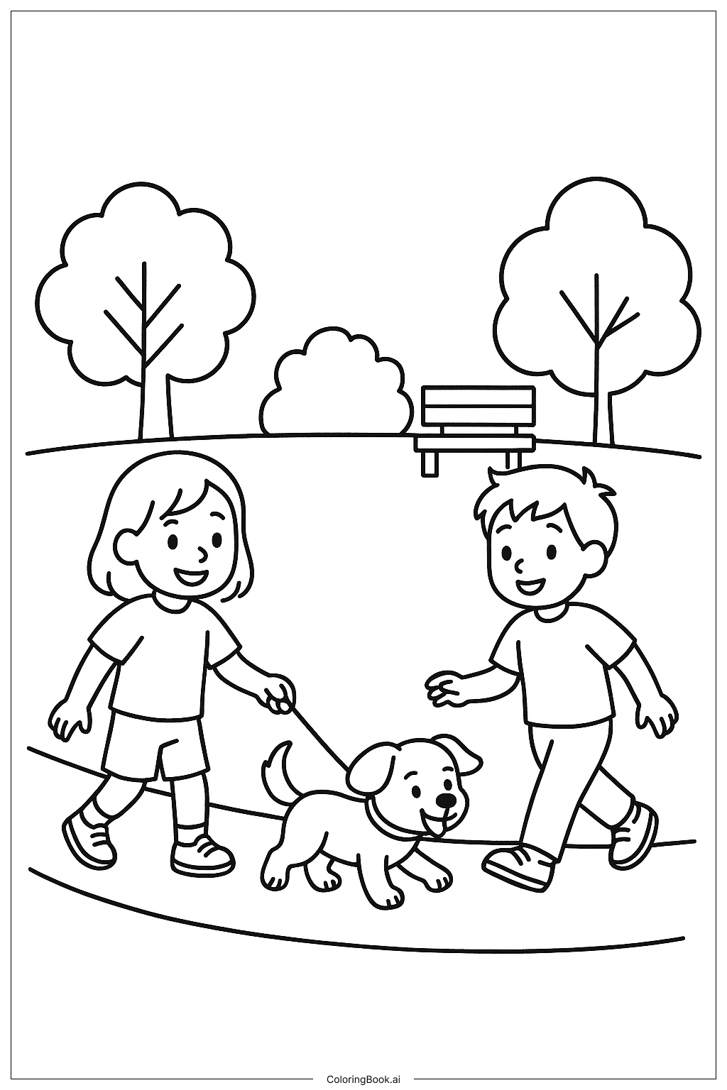  Página para colorir de Passeio de Cachorrinho Amigo no Parque 