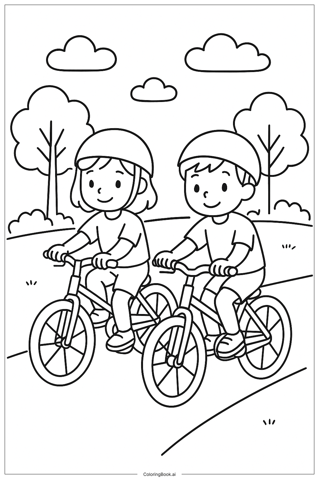  Friendship Riding Bicycles Together Coloring Page 