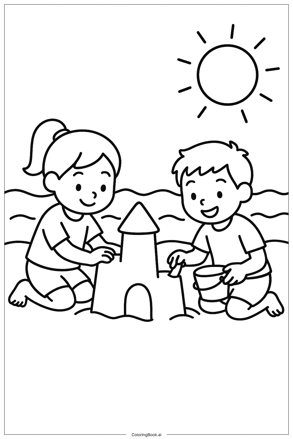  우정 모래성 건축가들 색칠공부 페이지 