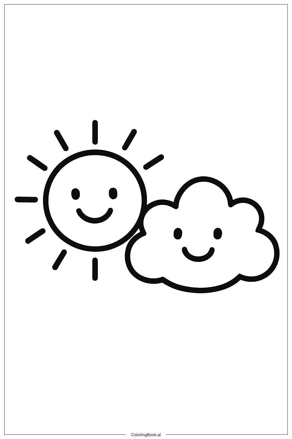  友谊 微笑的太阳与云朵填色页 