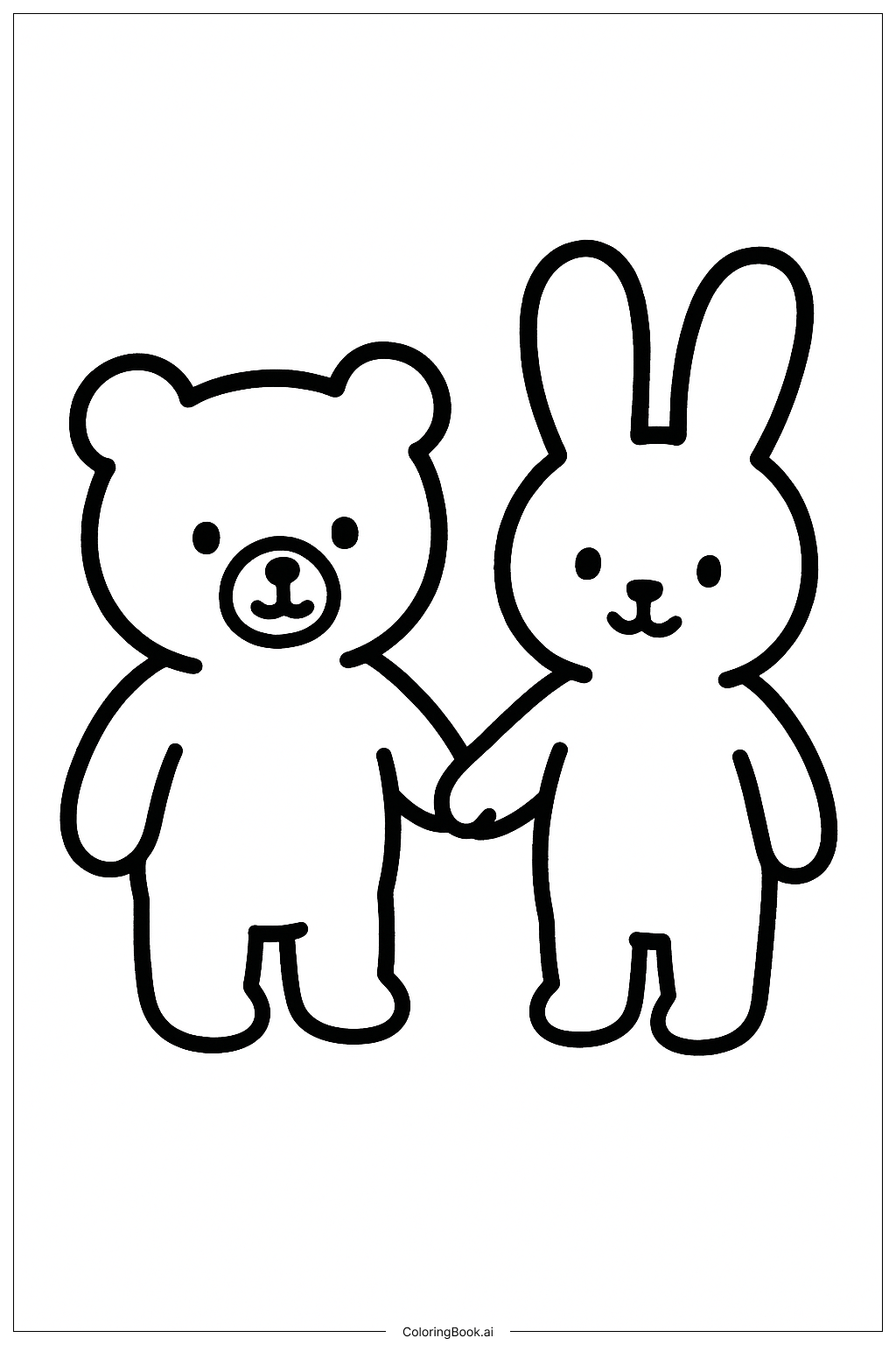  友谊泰迪熊和小兔子填色页 