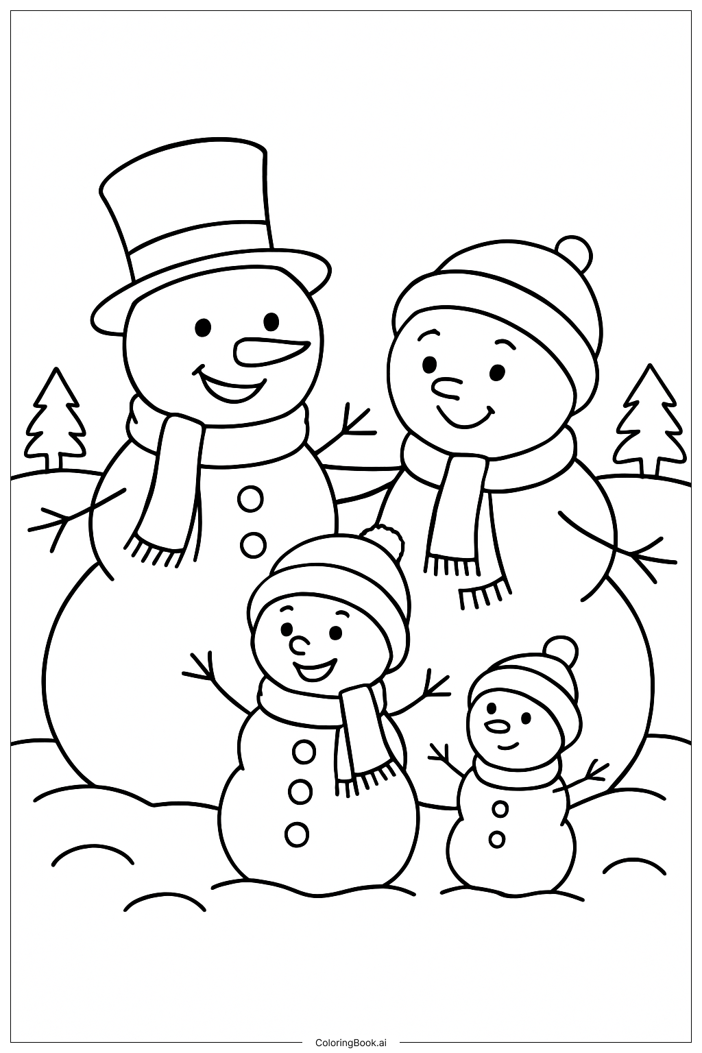 Trang tô màu Gia đình Người Tuyết Thân Thiện Frozen