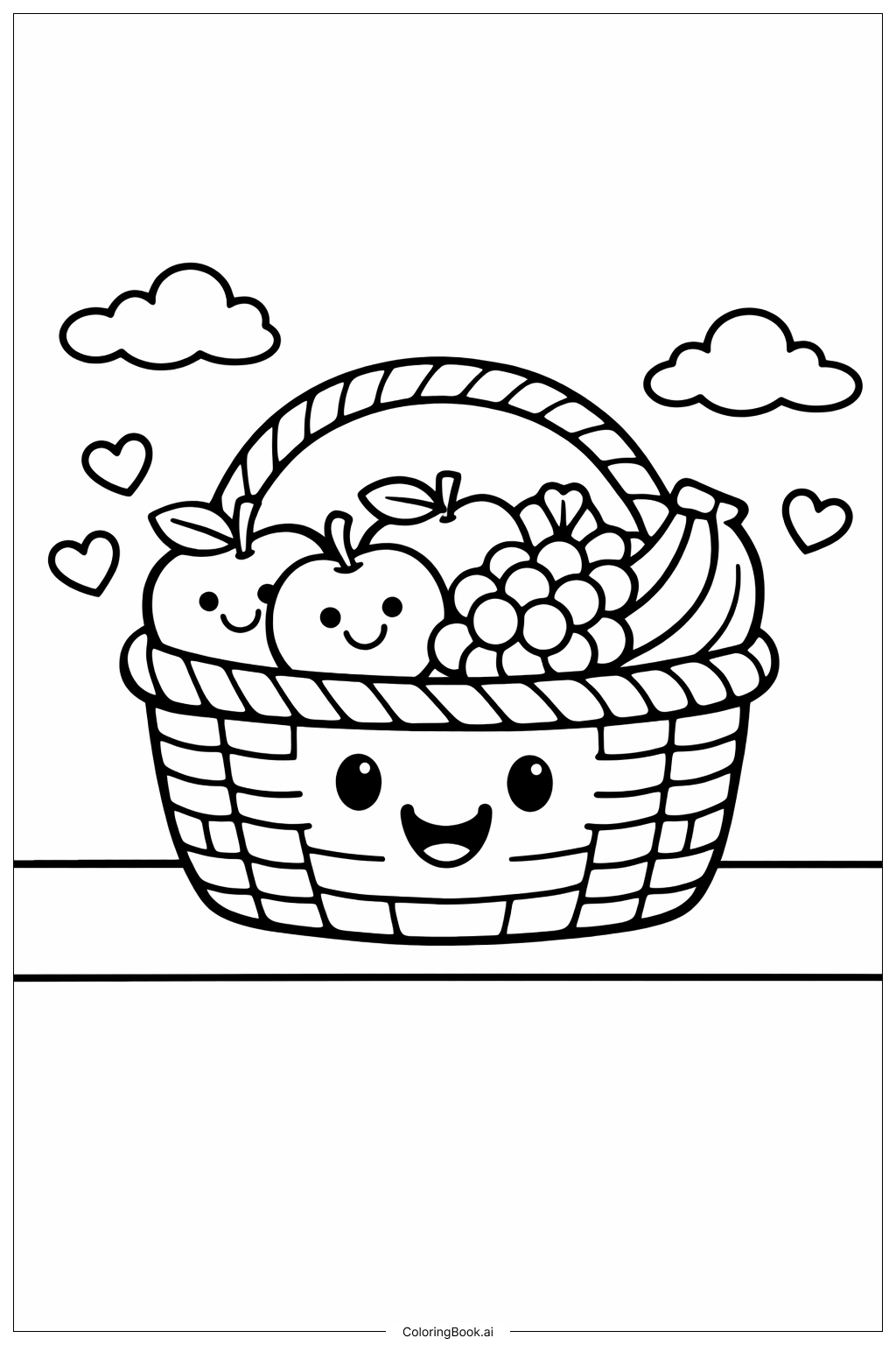  聖霊の実 ハート付きフルーツバスケットの塗り絵ページ 