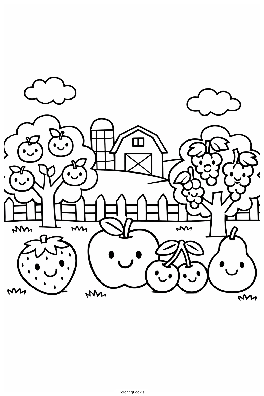  성령의 열매 과일 농장 장면 색칠공부 페이지 