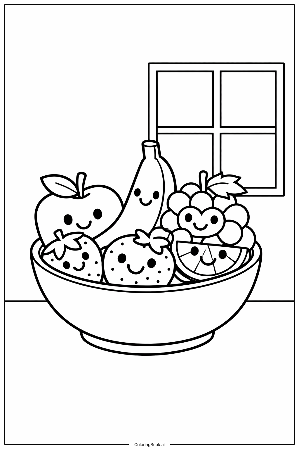  実の実りの果物ボウルの塗り絵ページ 