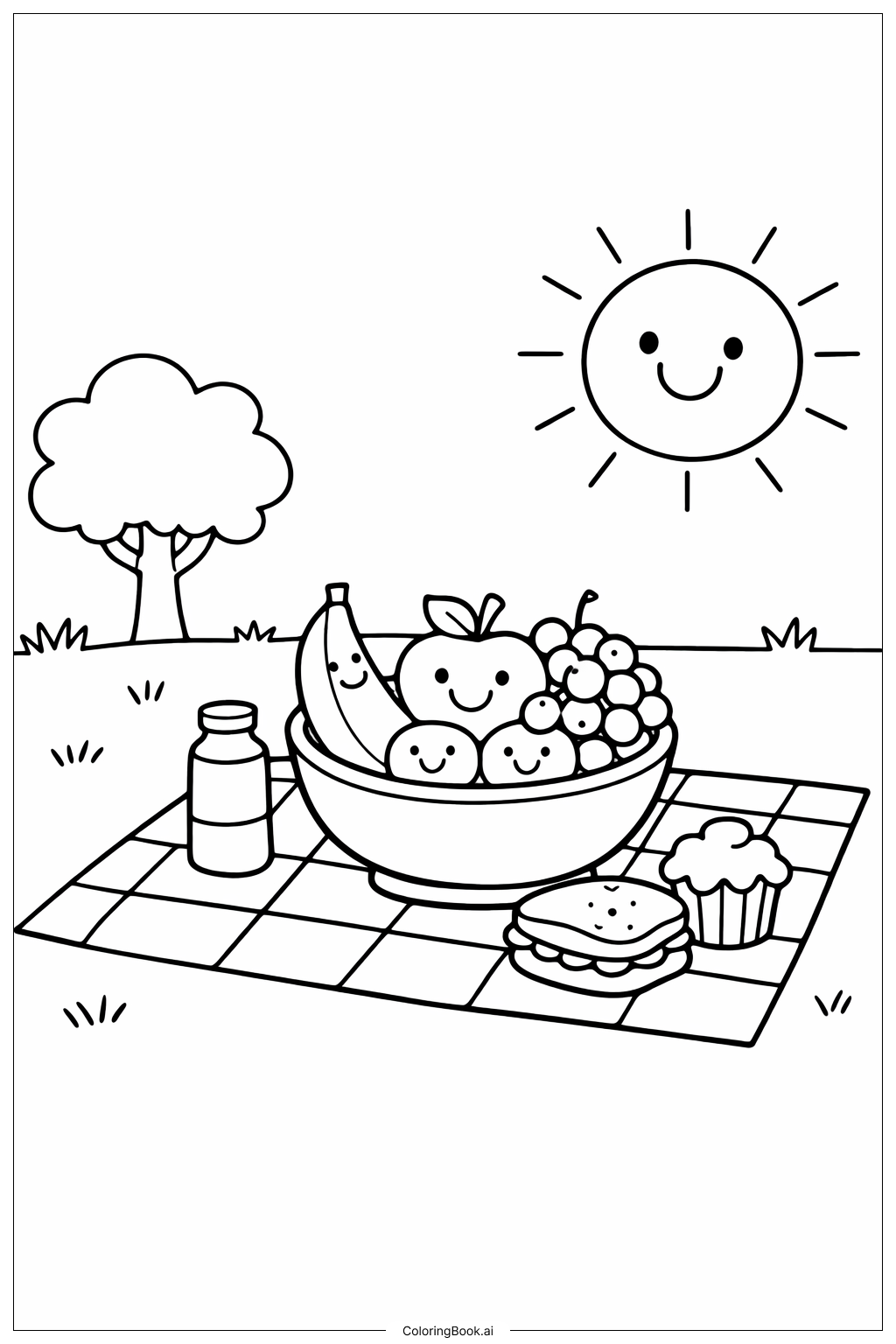  Frucht des Geistes Picknick mit Früchten Ausmalseite 