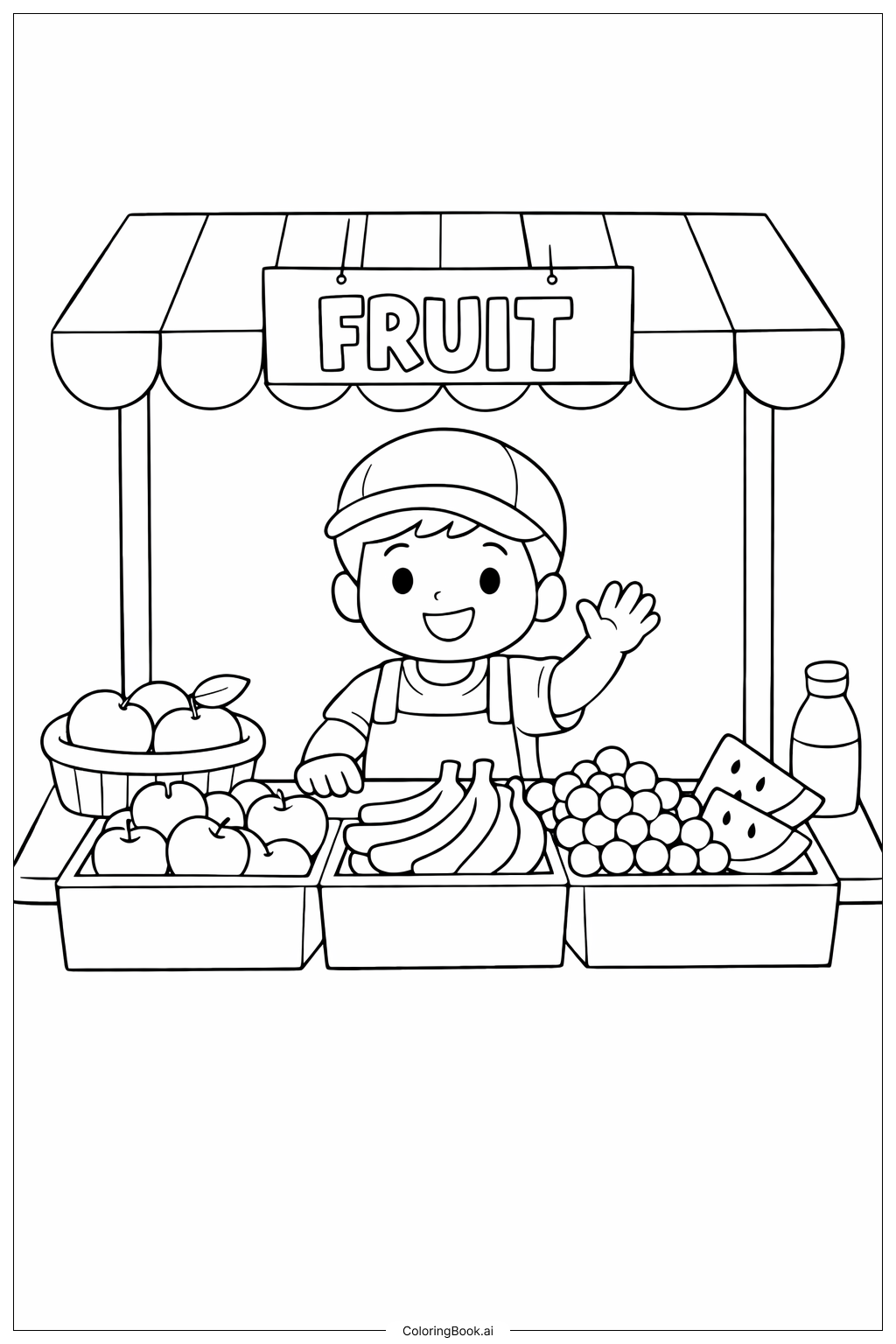  Página para colorir de Personagem do Vendedor de Frutas 