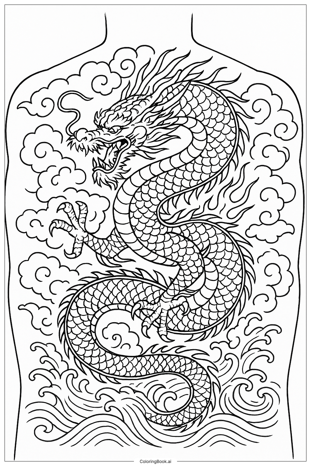 全背龙纹身填色页