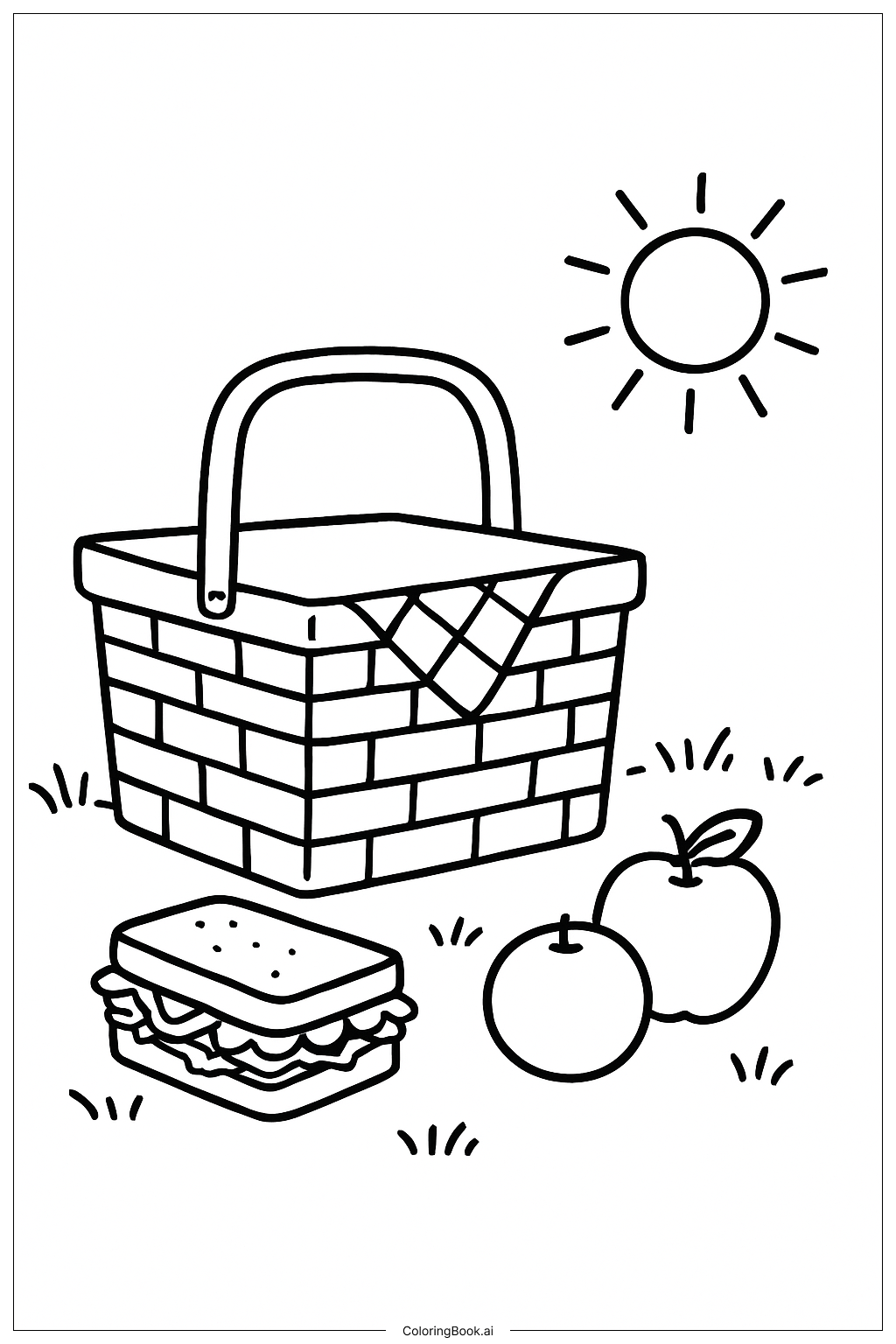  재미있는 소풍 바구니 색칠공부 페이지 