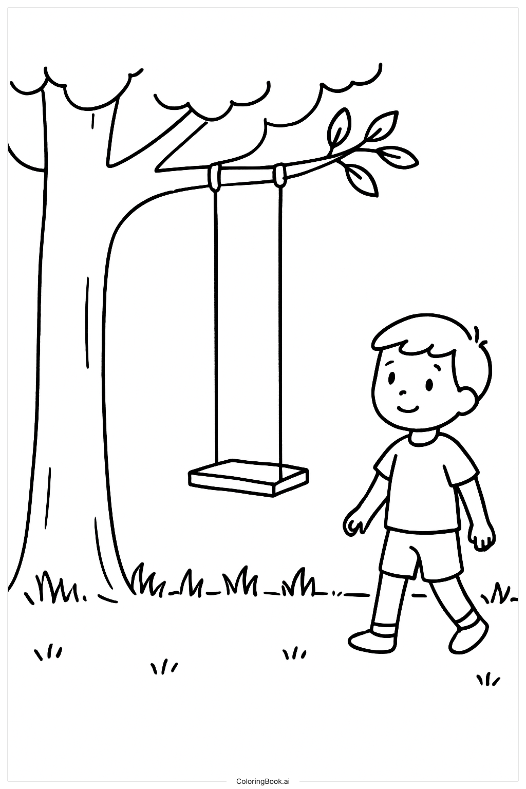  재미있는 나무 그네 색칠공부 페이지 