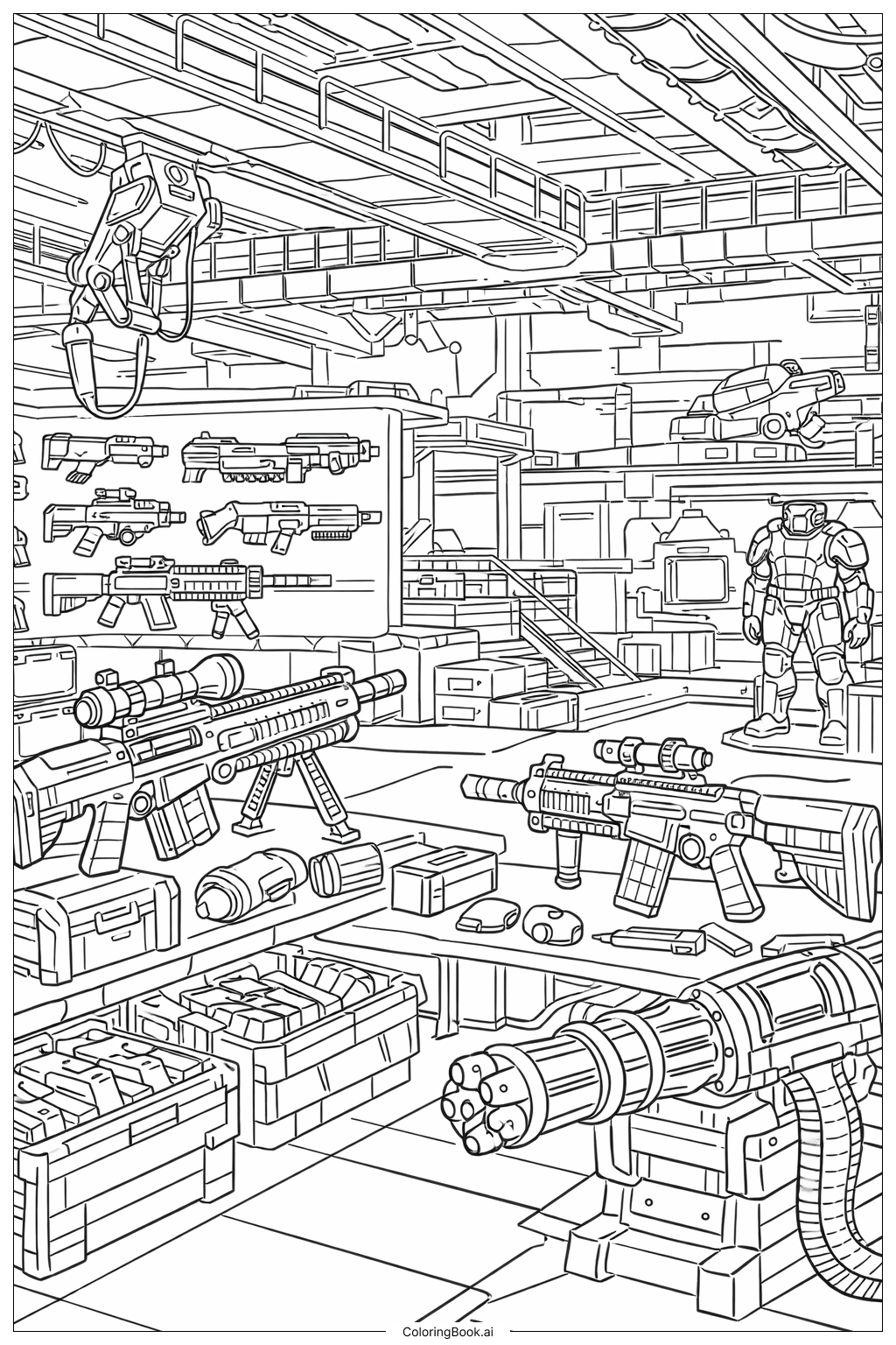  Futuristic Battle Gun Hangar Coloring Page 