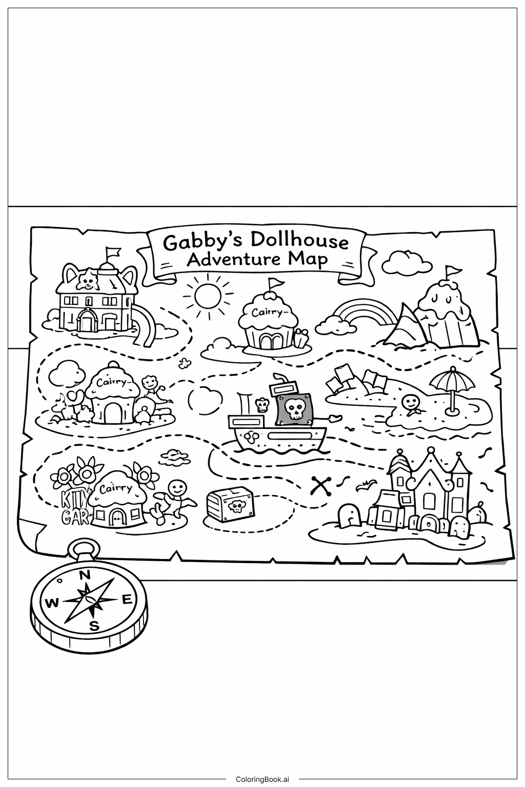  Trang tô màu Bản Đồ Phiêu Lưu Nhà Búp Bê Gabby 